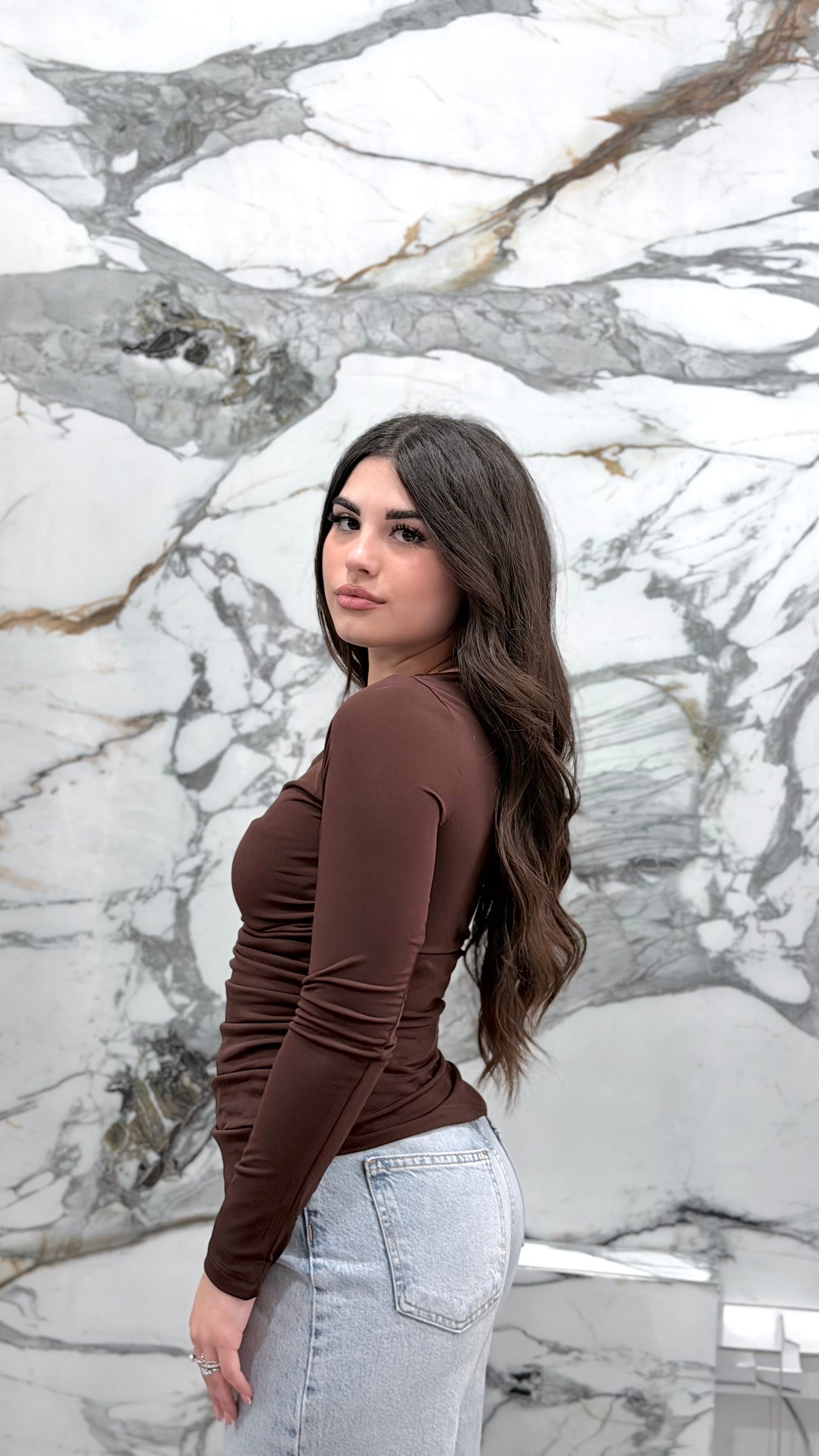 Maglia Draped Asym Chic Cioccolato