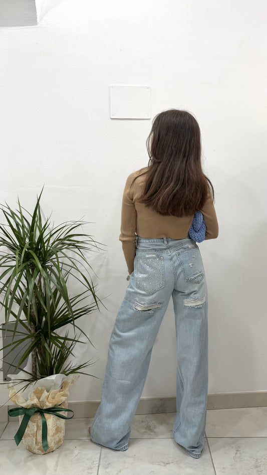 Jeans tasca strass
