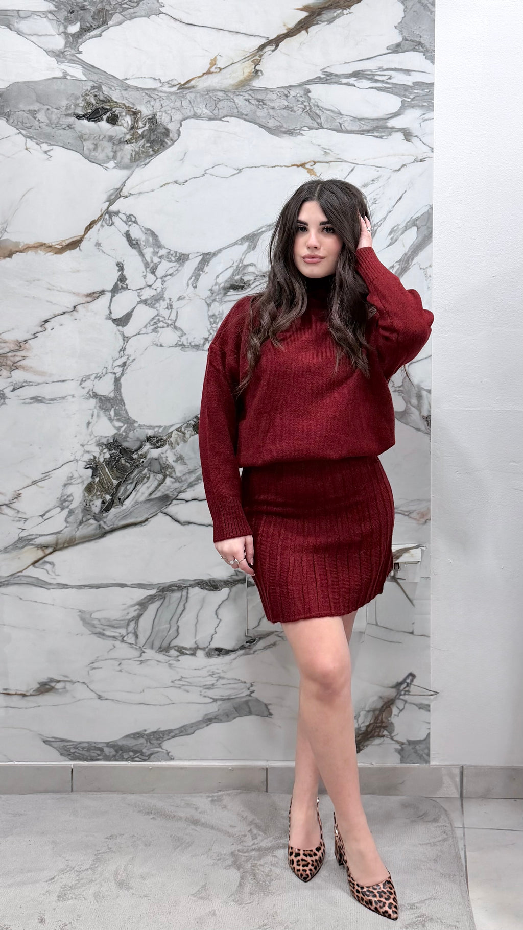 Completo Maglia & Gonna Knit Burgundy Chic