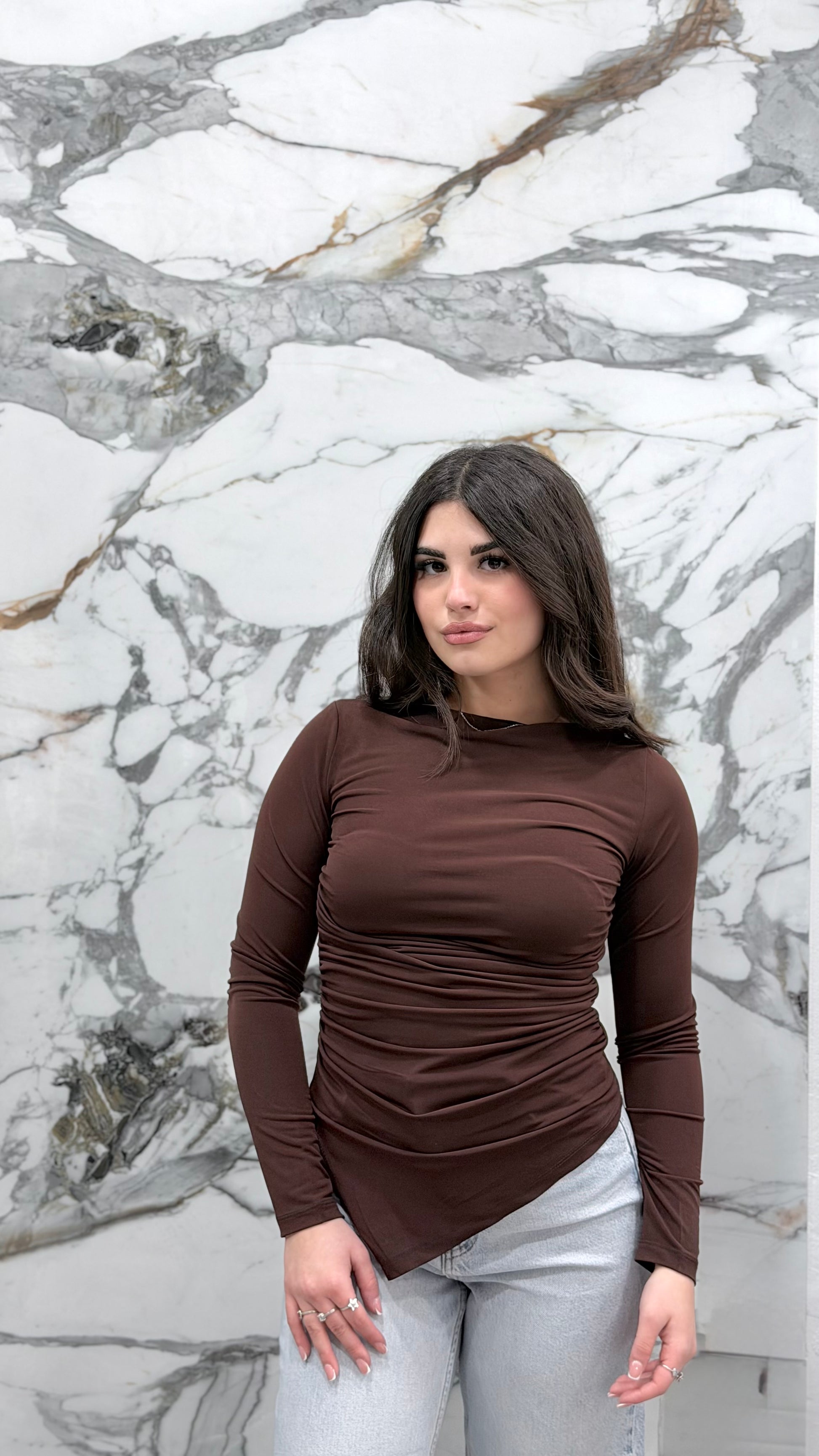 Maglia Draped Asym Chic Cioccolato