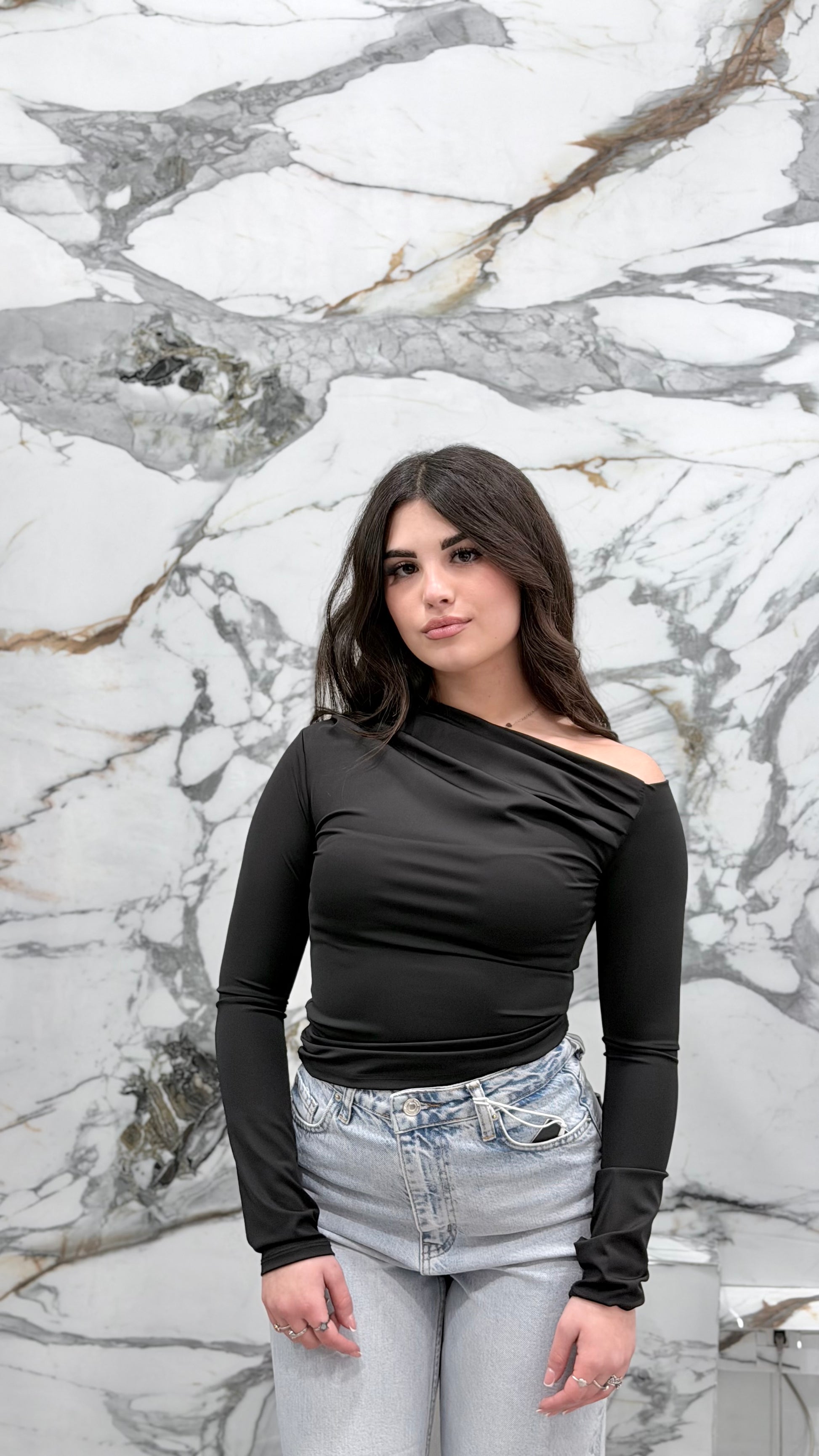 Maglia Monospalla Soft Chic Nera