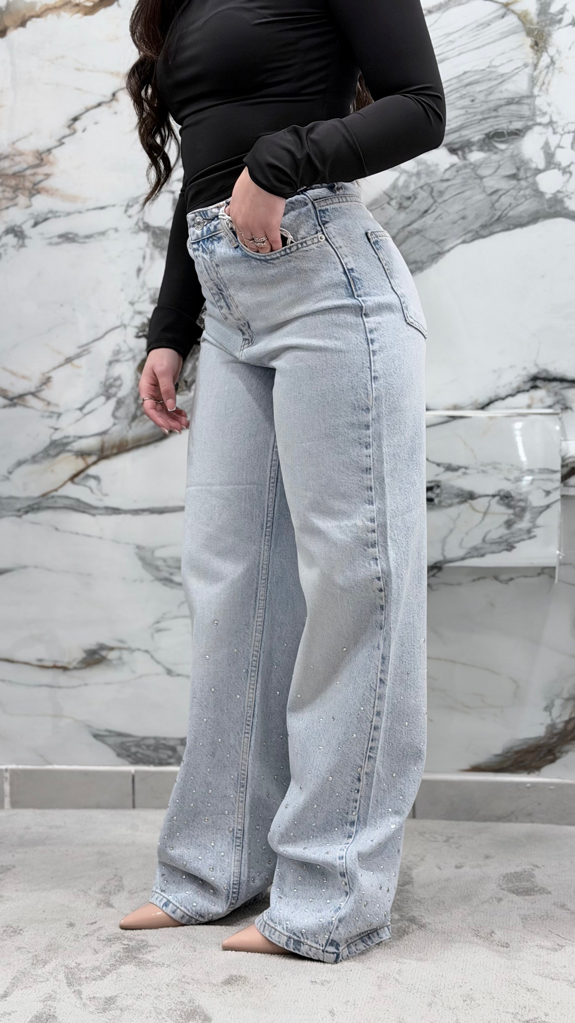 Jeans Wide Leg Crystal Light