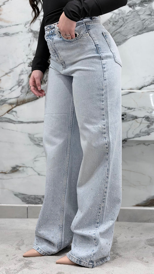 Jeans Wide Leg Crystal Light