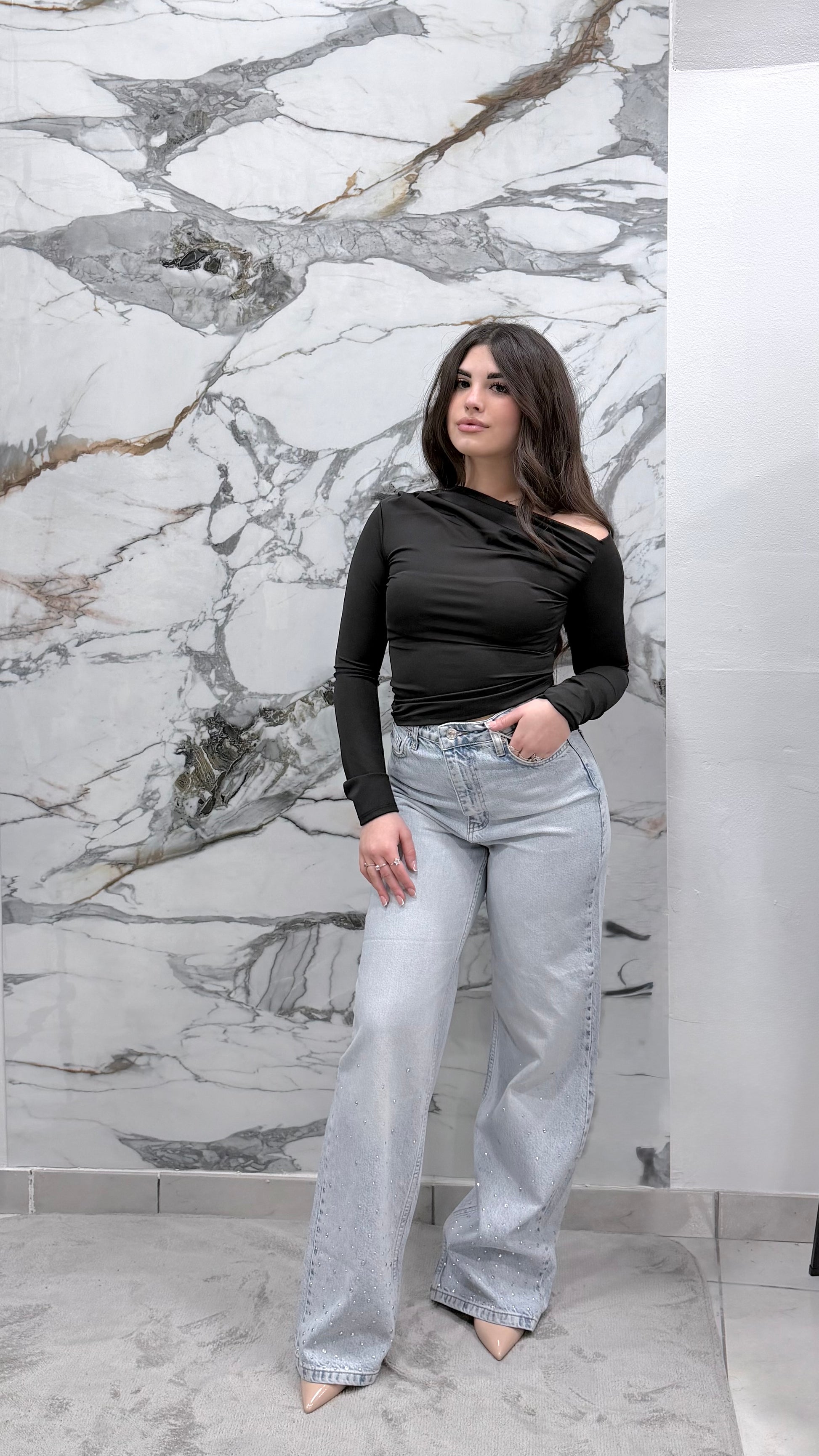 Jeans Wide Leg Crystal Light