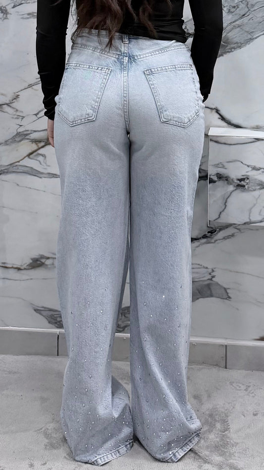 Jeans Wide Leg Crystal Light