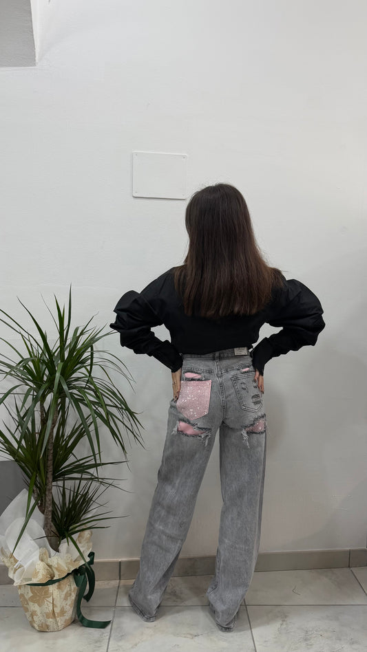 Jeans tasca strass
